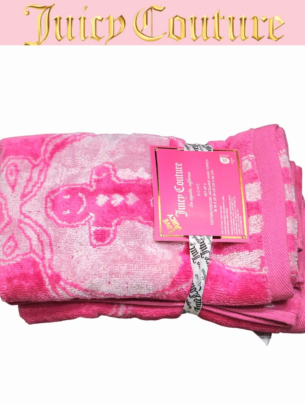 Juicy Couture Home Gingerbread Snowglobe JC Logo Hand Towel Set